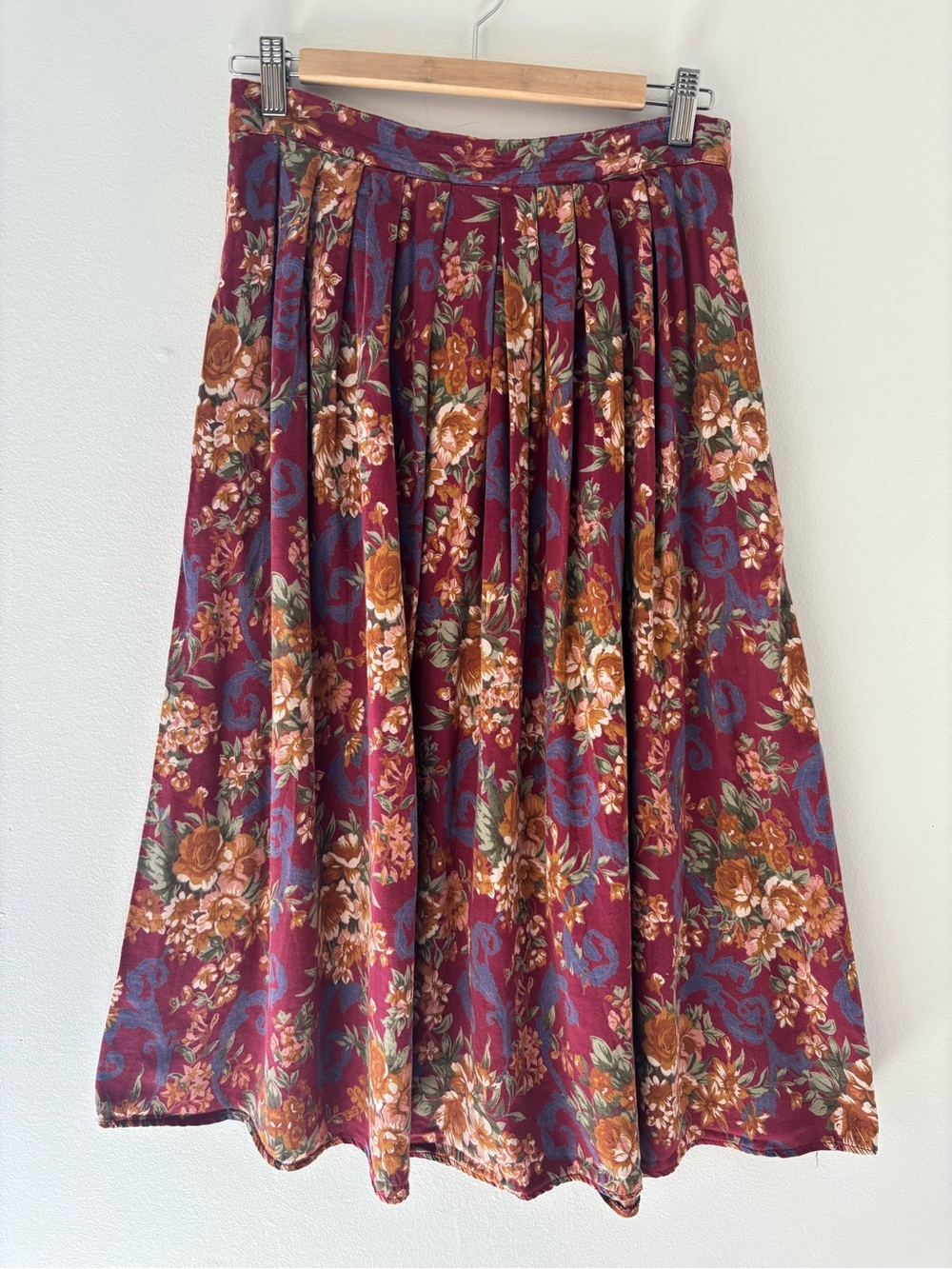Vintage Cotton Floral Burgundy Circle Skirt